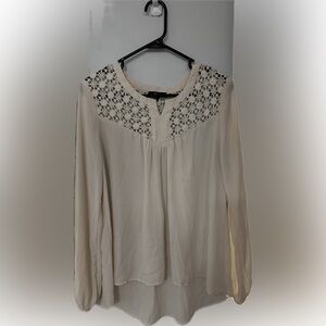 Long sleeve lace detail ivory blouse